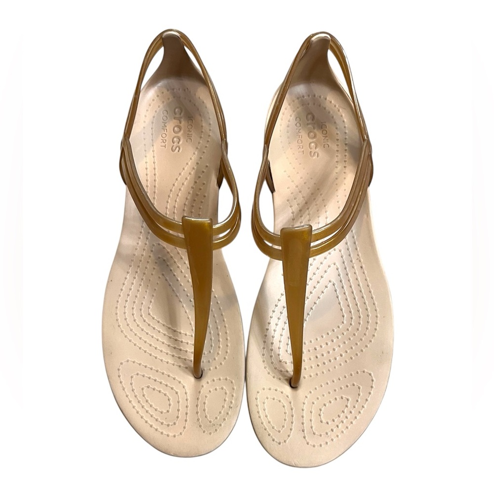 Crocs Isabella T-Strap Sandals Womens 9 Bronze Gold Jelly Comfort 202467